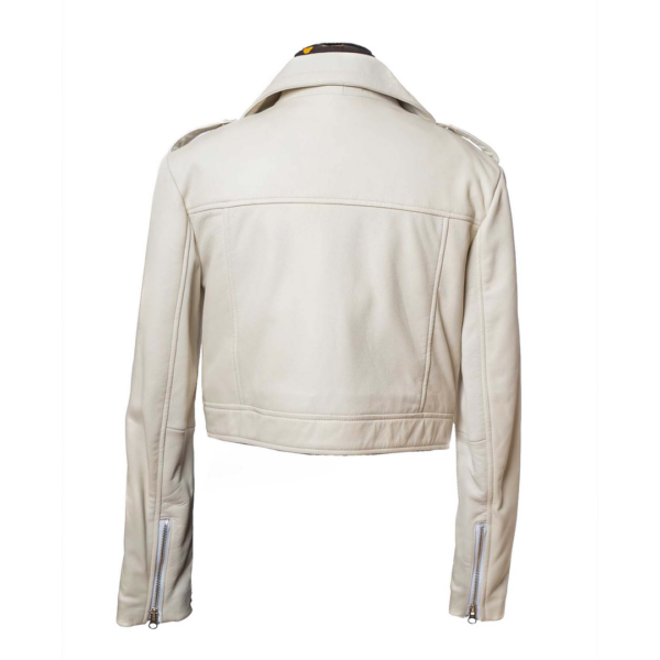 Womens Sheath Off-white Leather Crop Jacket - Image 2