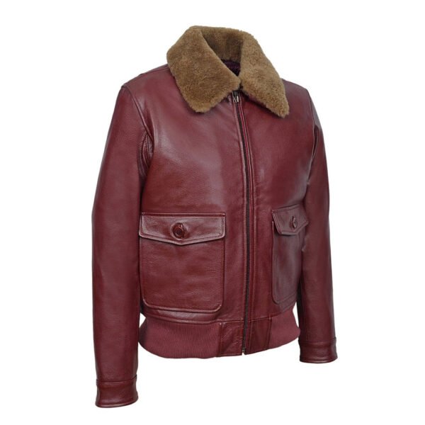 Mens Maroon Aviator Jet Fighter Bomber Leather Jacket - Image 2
