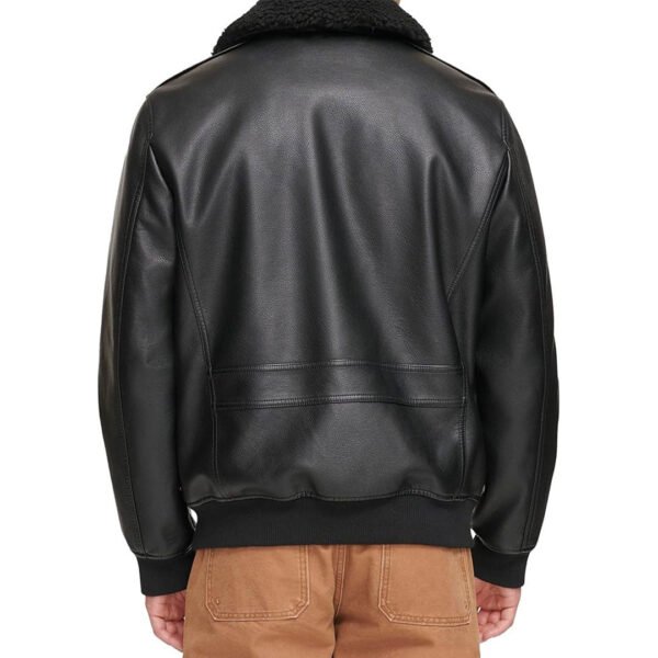 Mens Faux Sherpa Collar Bomber Leather Jacket - Image 3