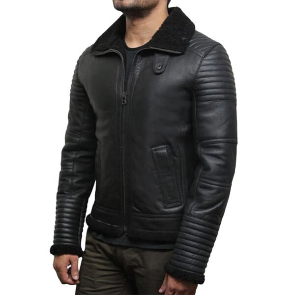 Mens Black Flying Shearling Leather Jacket - Image 5