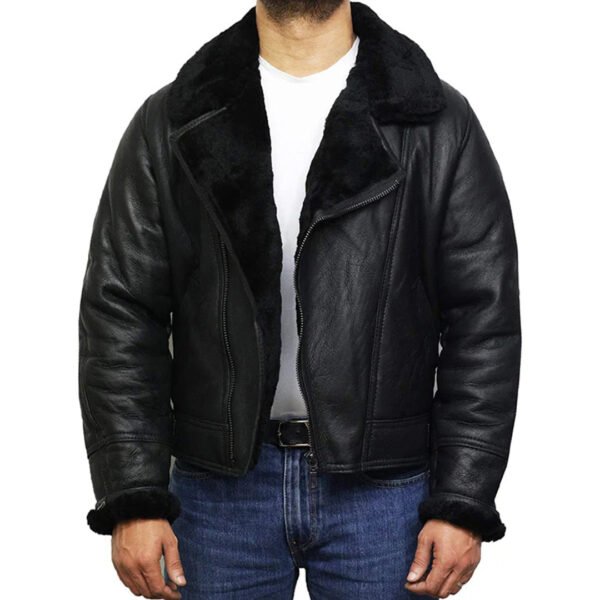 Mens Aviator Pilot B3 Shearling Leather Bomber Jacket - Image 2