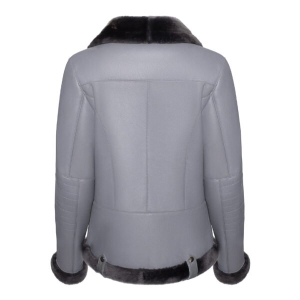 Womens Black Fur Shearling Leather Jacket - Image 2