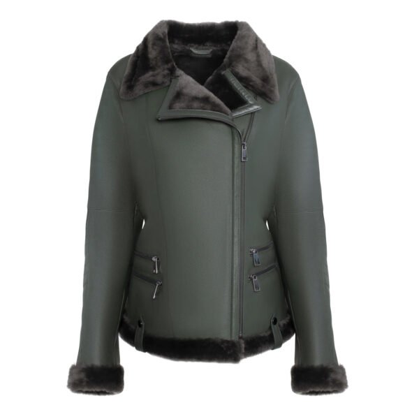 Womens Merino Shearling Green Leather Jacket