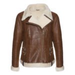 Womens White Fur Merino Shearling Brown Leather Jacket