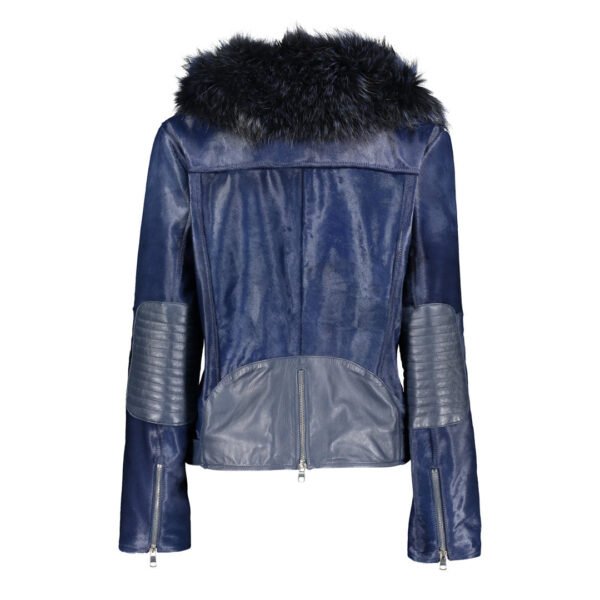 Womens Tara Calf Blue Fur Blue Leather Jacket - Image 2