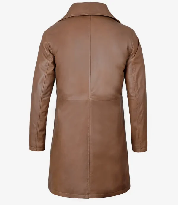 Brown mid-length leather jacket