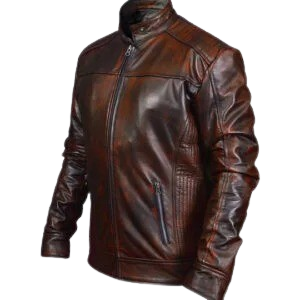 Men's waxed leather biker jacket