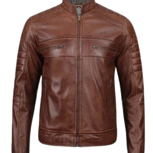 Classic brown leather café racer jacket