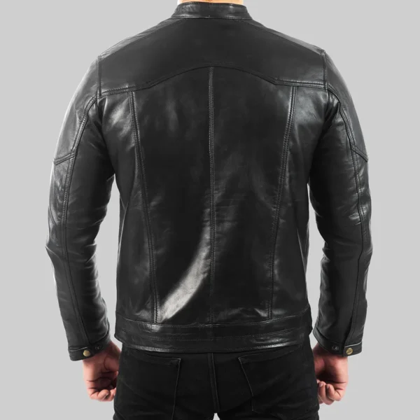 men's quilted black leather biker jacket