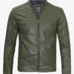 Mens Stylish Olive Green Cafe Racer Jacket
