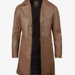 Mens Lambskin Leather Brown Coat - 3/4 Length