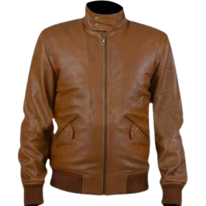 Men's tan leather bomber jacket