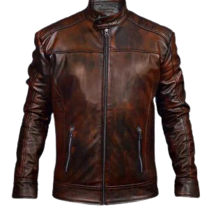 Men's waxed leather biker jacket