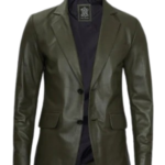 Mens Two Button Olive Green Leather Blazer