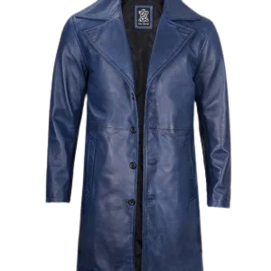 Real leather men's navy blue car coat