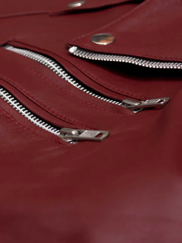 Maroon Womens Leather Biker Jacket