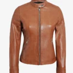 Womens Cafe Racer Tan Leather Jacket