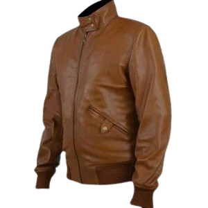 Men's tan leather bomber jacket