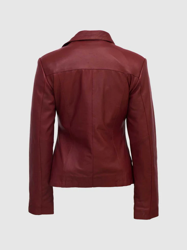 Maroon Womens Leather Biker Jacket