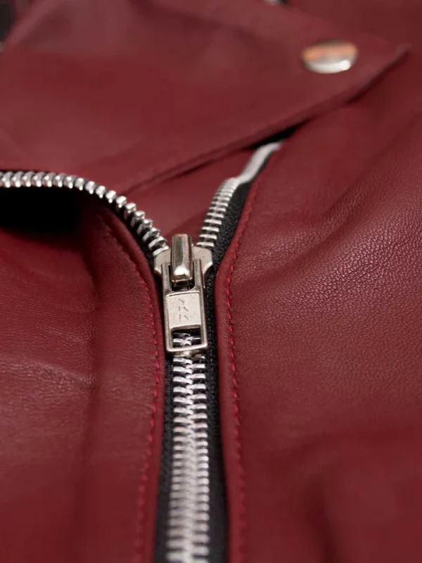 Maroon Womens Leather Biker Jacket
