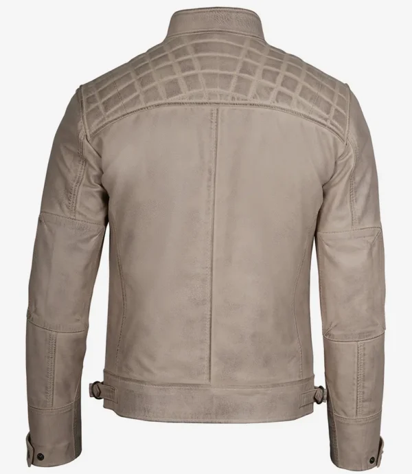 beige leather café racer jacket