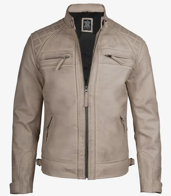 Beige café racer motorcycle jacket for men