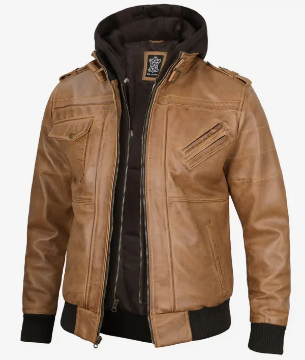 Camel brown bomber jacket leather for men