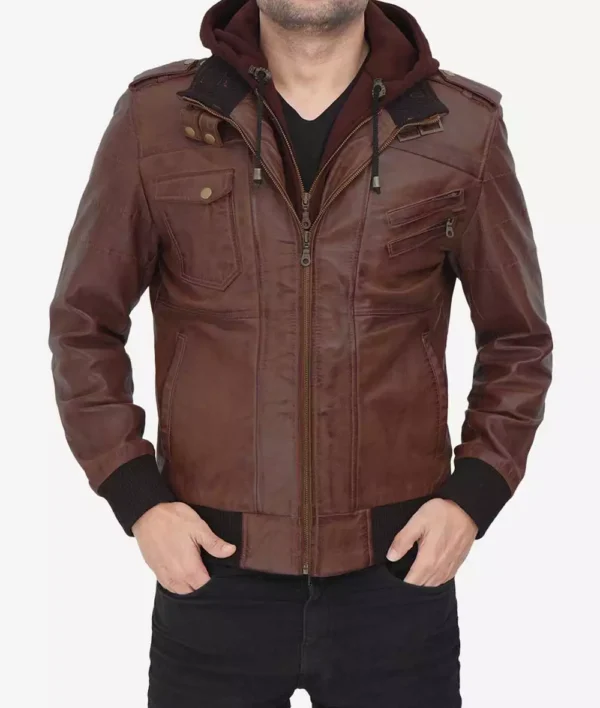 Dark brown bomber jacket leather for men