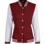 Womens Maroon White Sleeves Varsity Jacket