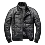 Black Leather Puffer Jacket