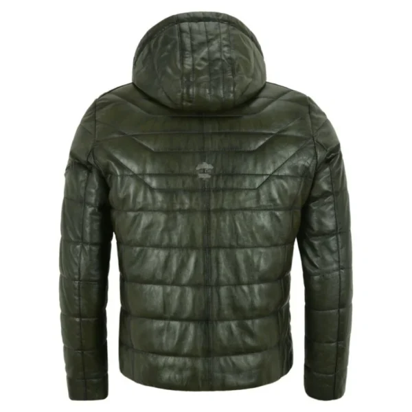 Men's Puffer Real Hooded Leather Jacket