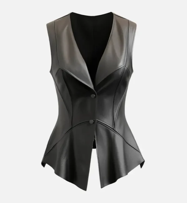 Women Zester black Leather Vest