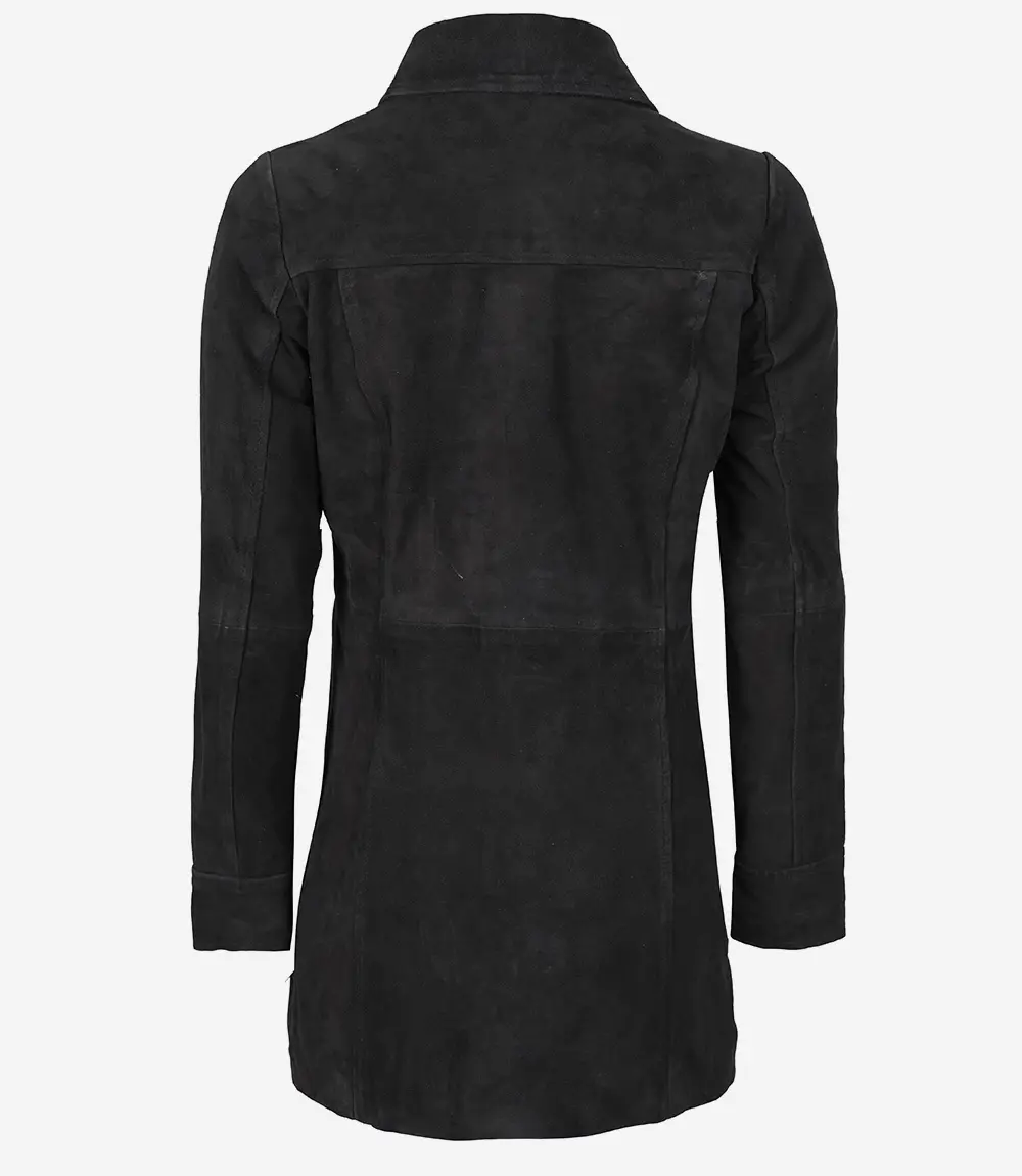 Womens Black Suede Button Down Coat