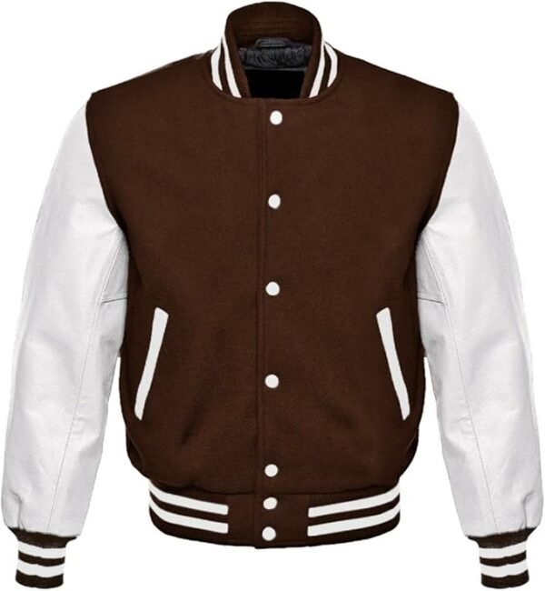 Mens Dark Brown And White Varsity Jacket