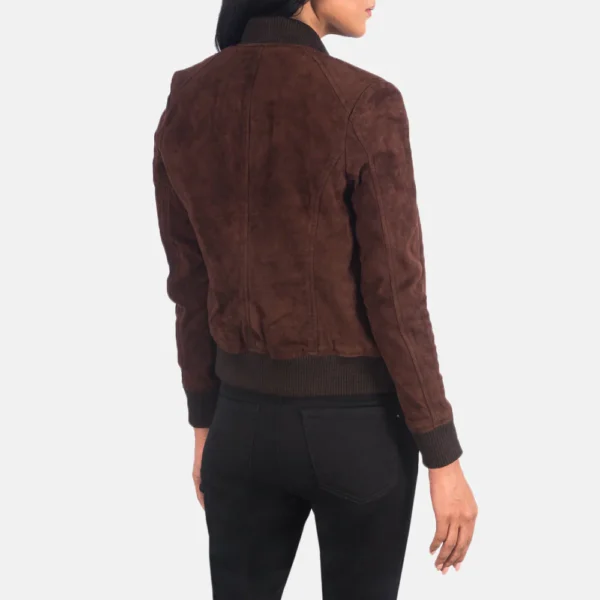 Women Brown Suede Bomber Jacket