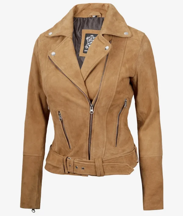 Womens Brown Suede Moto Jacket