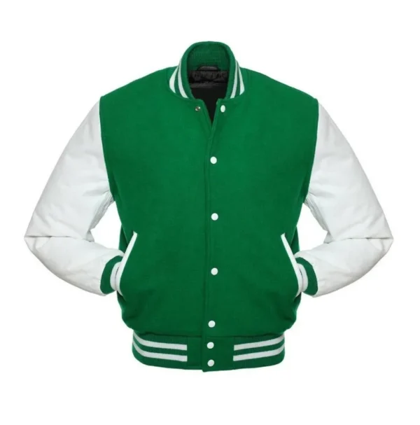Mens Green And White Varsity Jacket