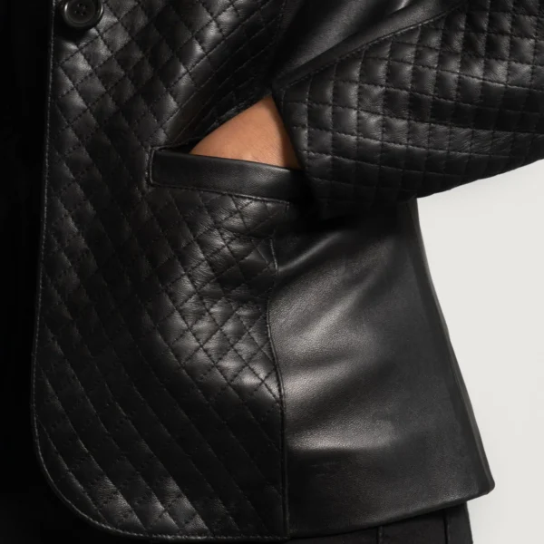 Womens Cora Quilted Black Leather Blazer