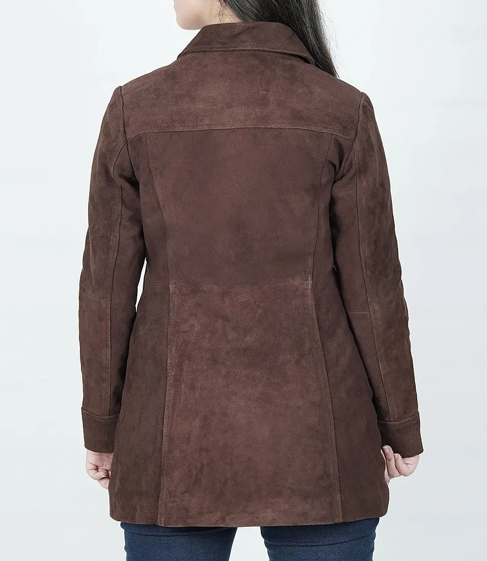 Womens Dark Brown Suede Coat