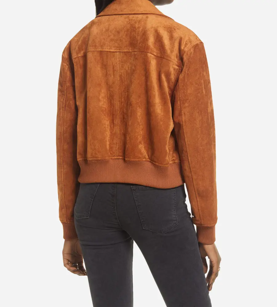 Womens Brown Suede Bomber Jacket