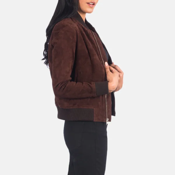 Women Brown Suede Bomber Jacket