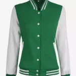 Womens Green And White Varsity Jacket – Baseball Style Jacket