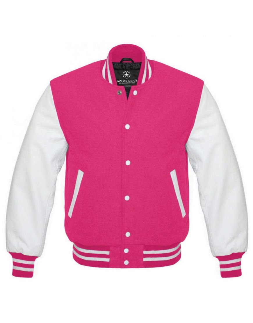 Mens Hot Pink And White Varsity Jacket