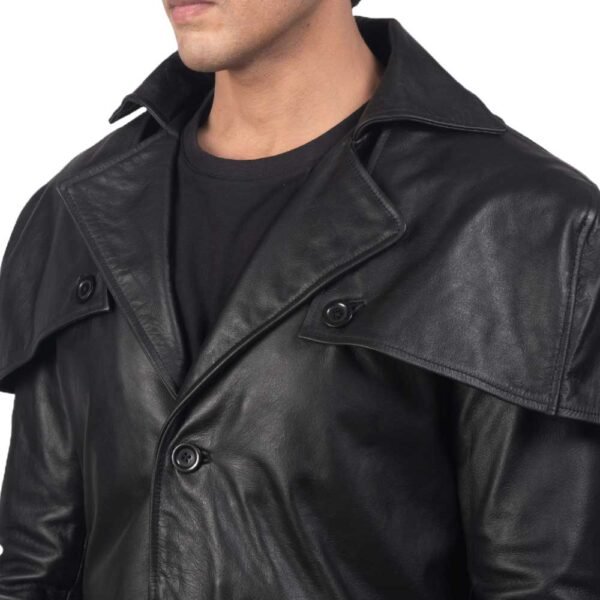Mens-Real-Leather-Black-Trench-Coat