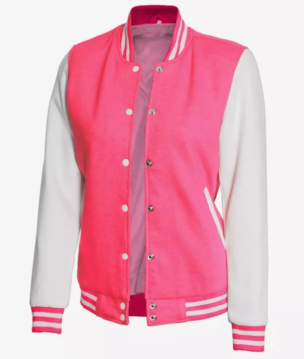 Womens Pink And White Varsity Baseball Jacket