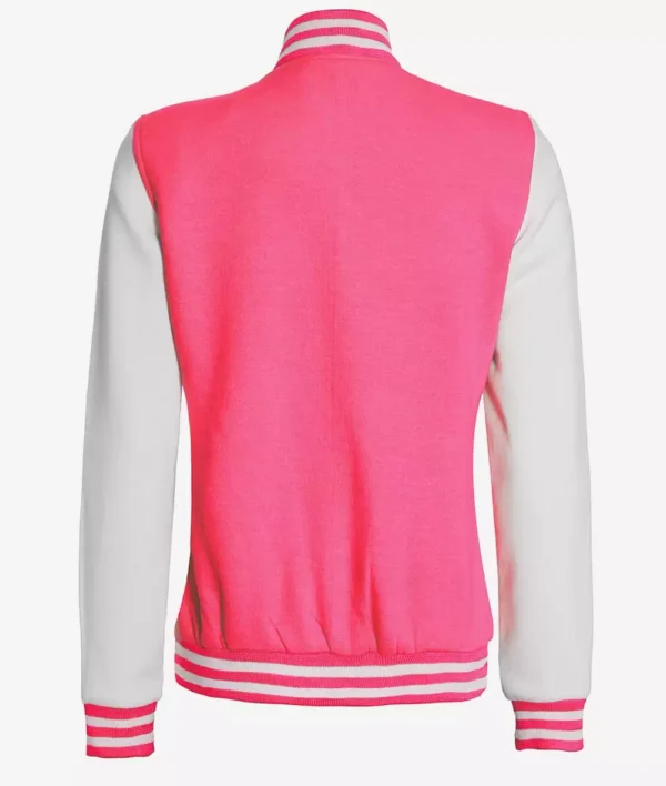 Womens Pink And White Varsity Baseball Jacket