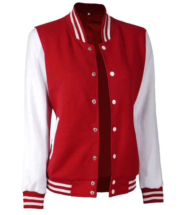 Womens Red And White Varsity Jacket
