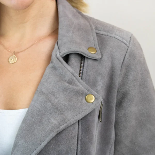 Women Suede Biker Grey Jacket