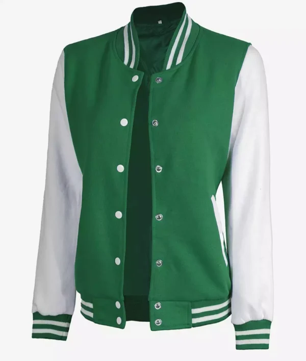 Womens Green And White Varsity Jacket