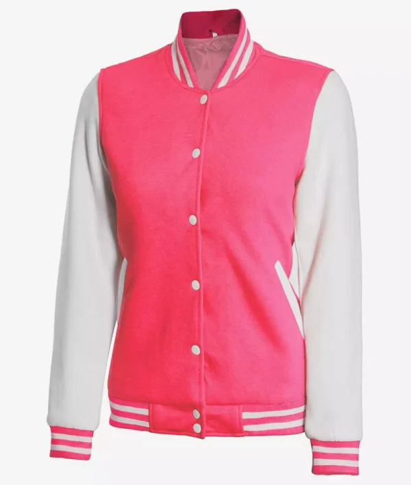 Womens Pink And White Varsity Baseball Jacket